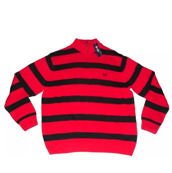 Chaps $70 Mens Red Navy Blue Striped 1/4 Zip Collared Sweater sz. XL New - Picture 1 of 6